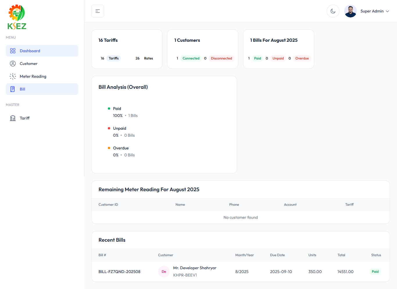 Electricity Billing System Dashboard