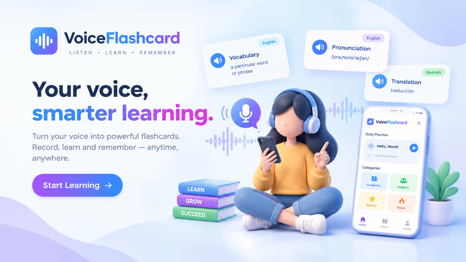 VoiceFlashcard - Voice & Visual Active Recall EdTech App