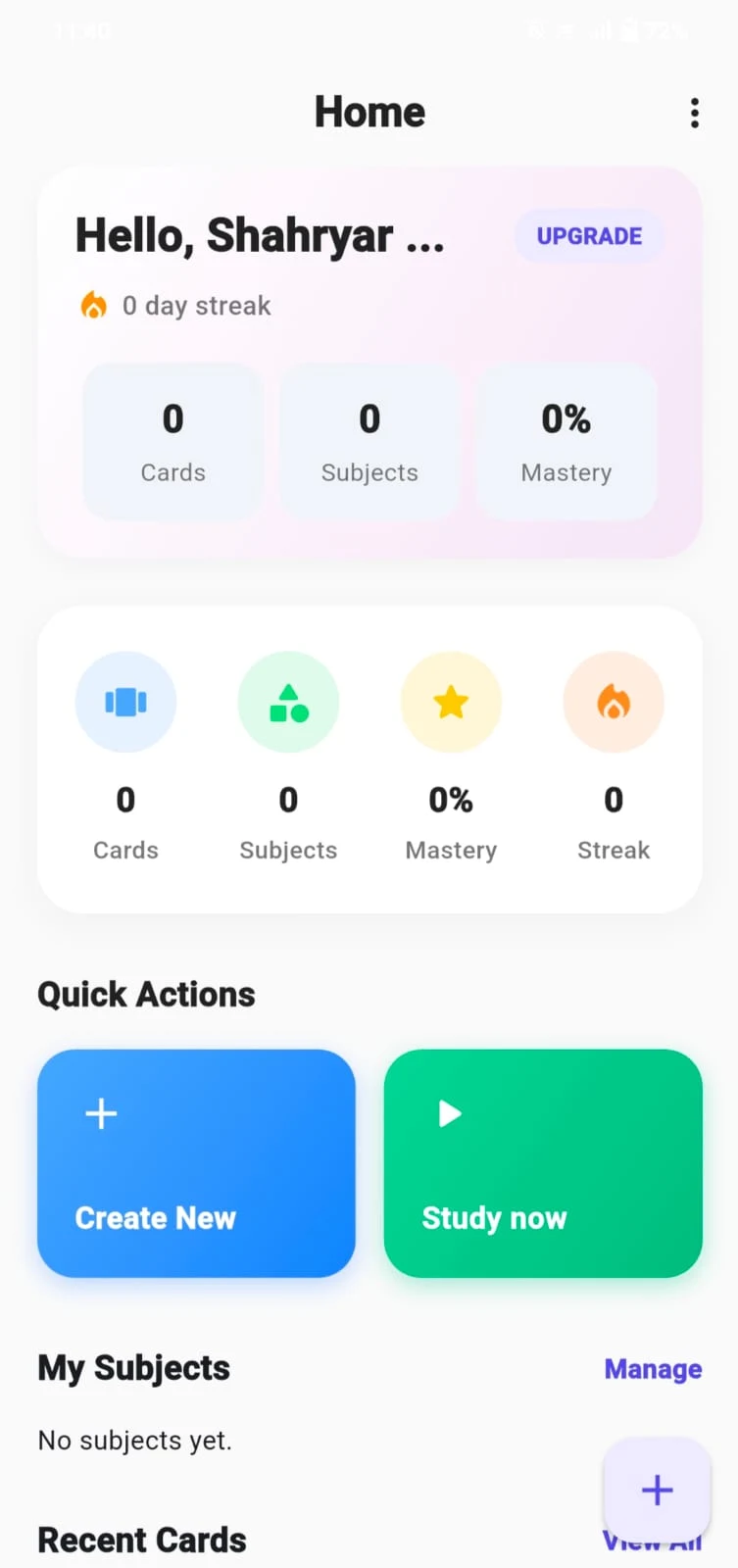 VoiceFlashcard Home Dashboard